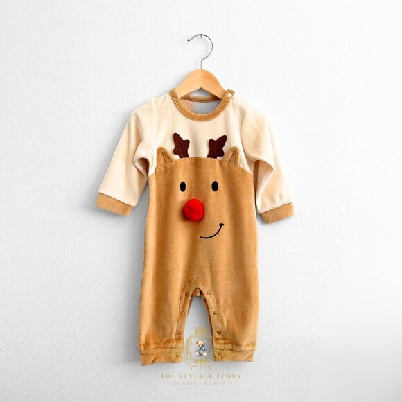 Other - NWT Cute Reindeer Plush One-Piece Bodysuit Long Sleeve Romper Pom Pom Nose 3-6M